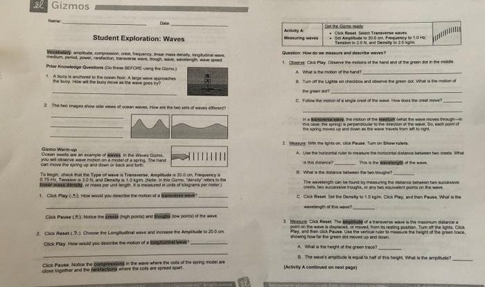 Student exploration waves answer key